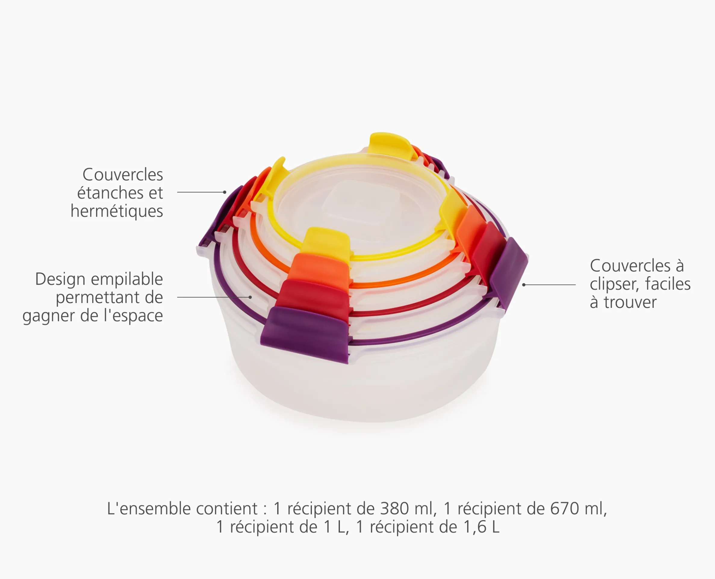 4 Boîtes Alimentaires Rondes Multicolores Nest™ Lock Round