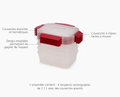 4 Petites Boîtes Alimentaires Rouges 1.1L Nest™ Lock