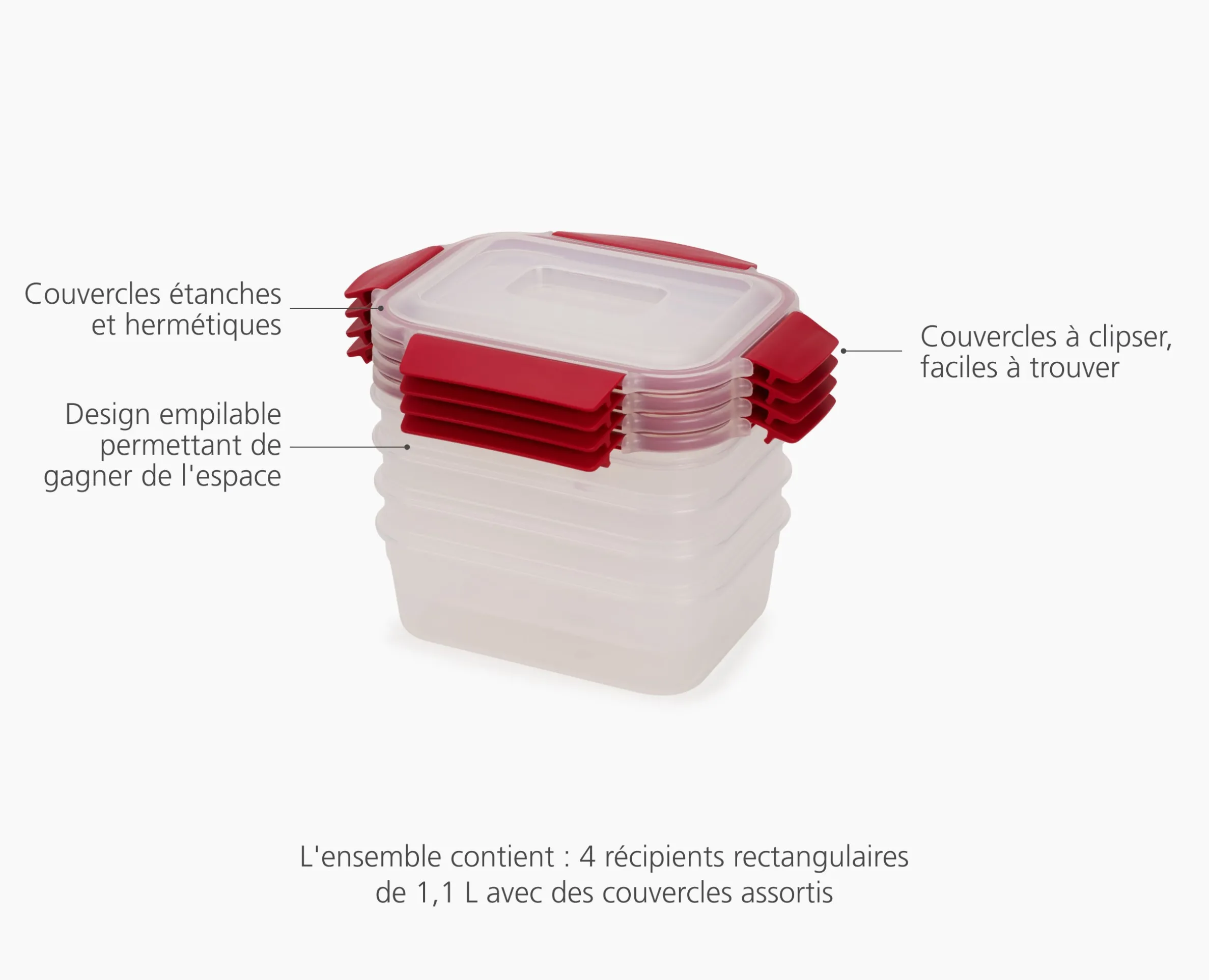 4 Petites Boîtes Alimentaires Rouges 1.1L Nest™ Lock
