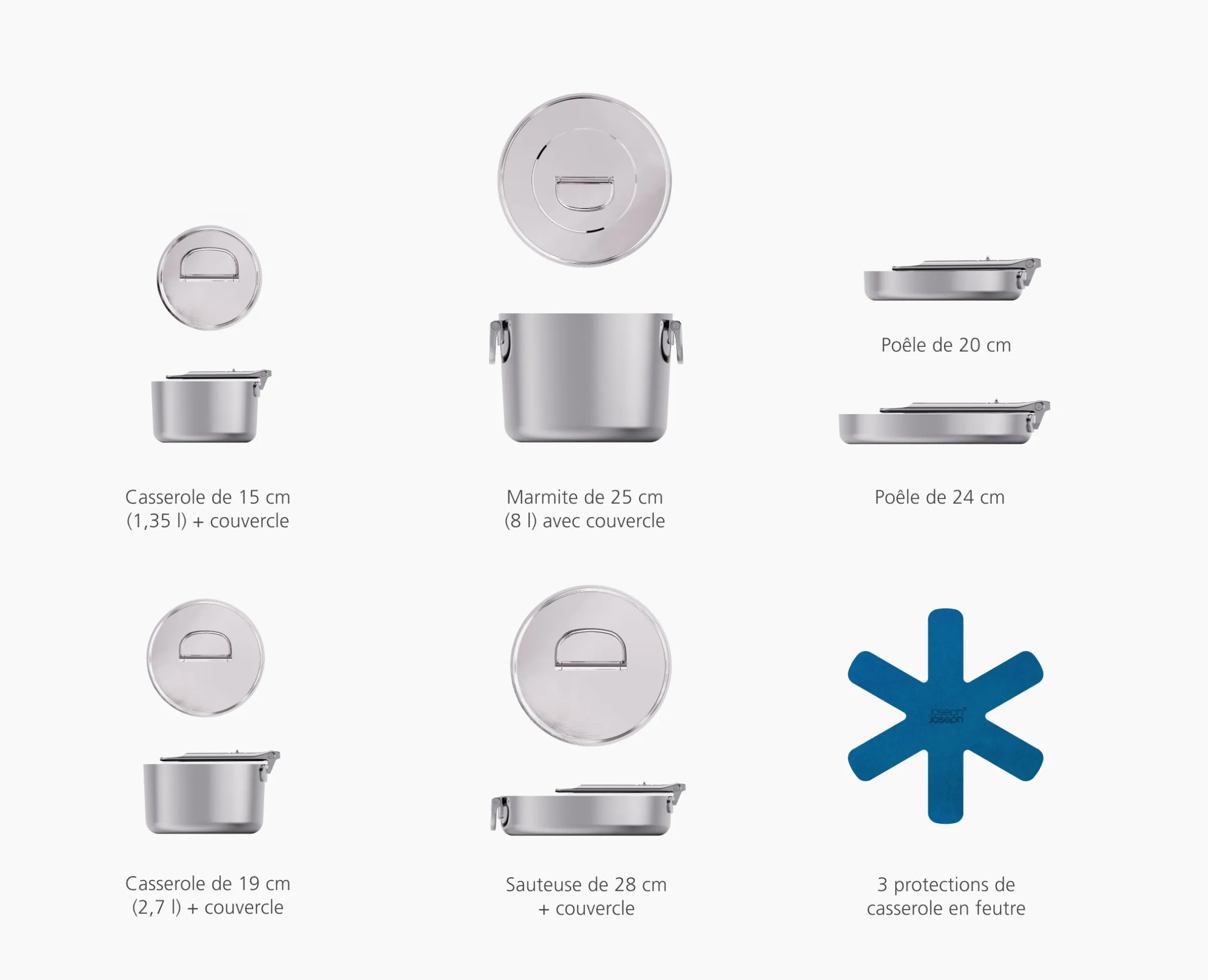 Batterie de Cuisine de 6 Pièces en Inox Space Steel