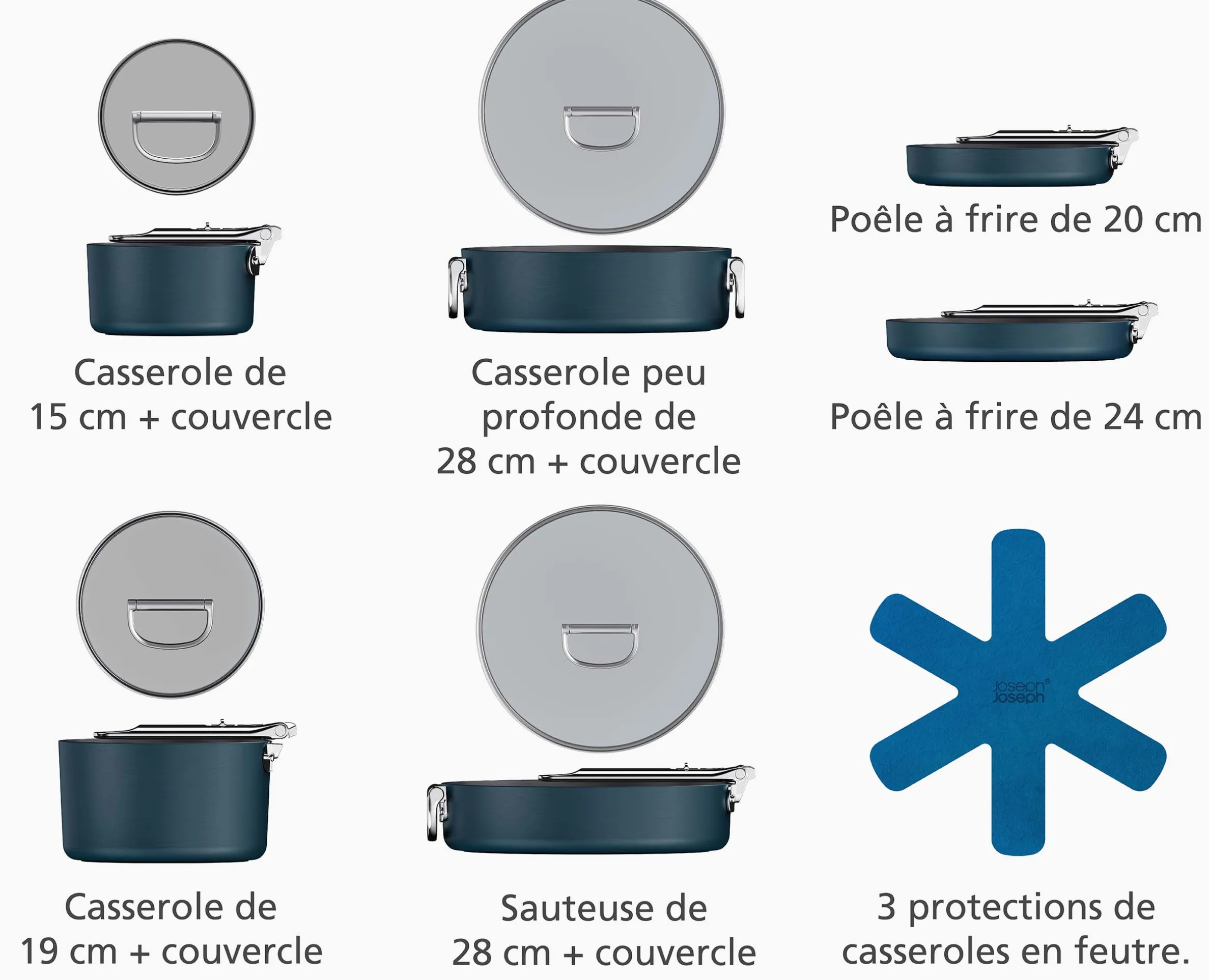 Batterie de cuisine Space antiadhésive en céramique 6 pièces bleue poignée pliante