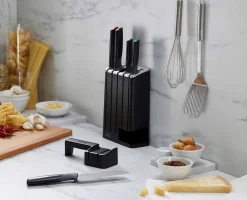 Bloc SlimBlock Noir avec 5 Couteaux de Cuisine Elevate™ et Aiguiseur