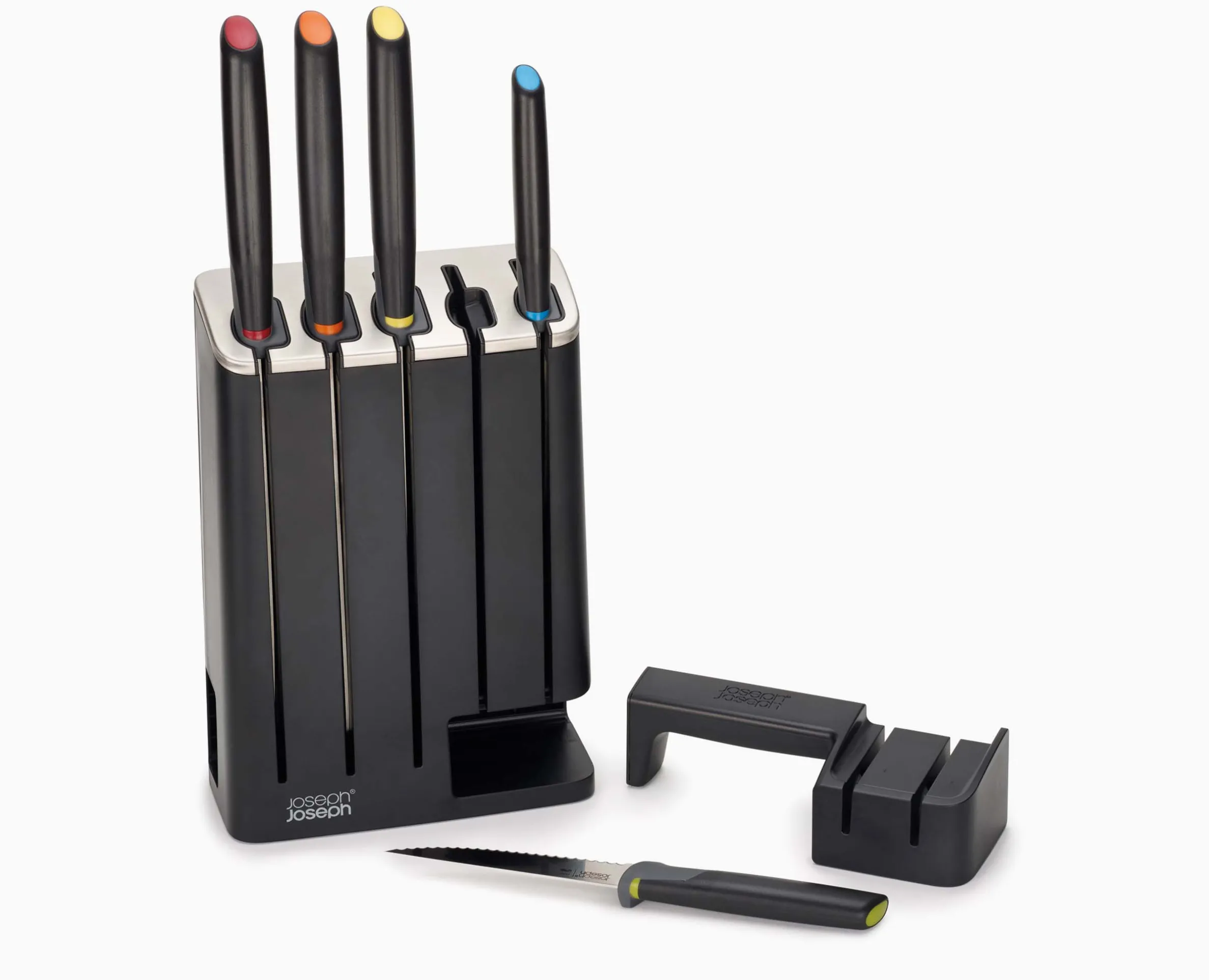 Bloc SlimBlock Noir avec 5 Couteaux de Cuisine Elevate™ et Aiguiseur