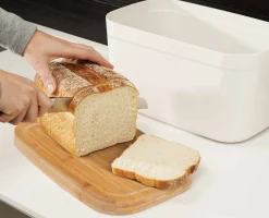 Boîte à Pain Blanche avec Couvercle en Bambou