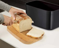 Boîte à Pain Noir avec Couvercle en Bambou