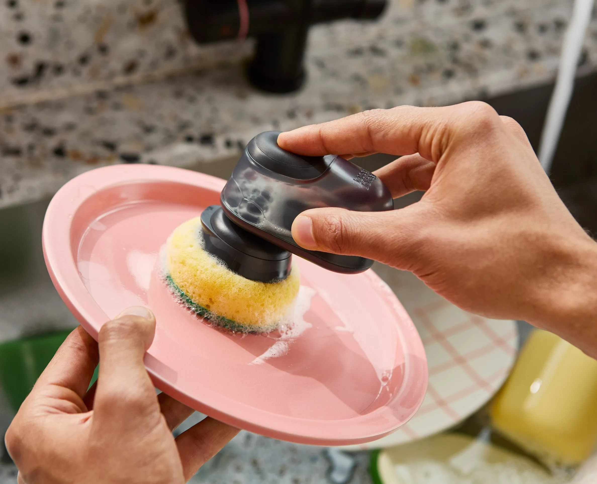 Brosse à Vaisselle à Paume avec Support Inox et 6 Têtes de Rechange SinkTech