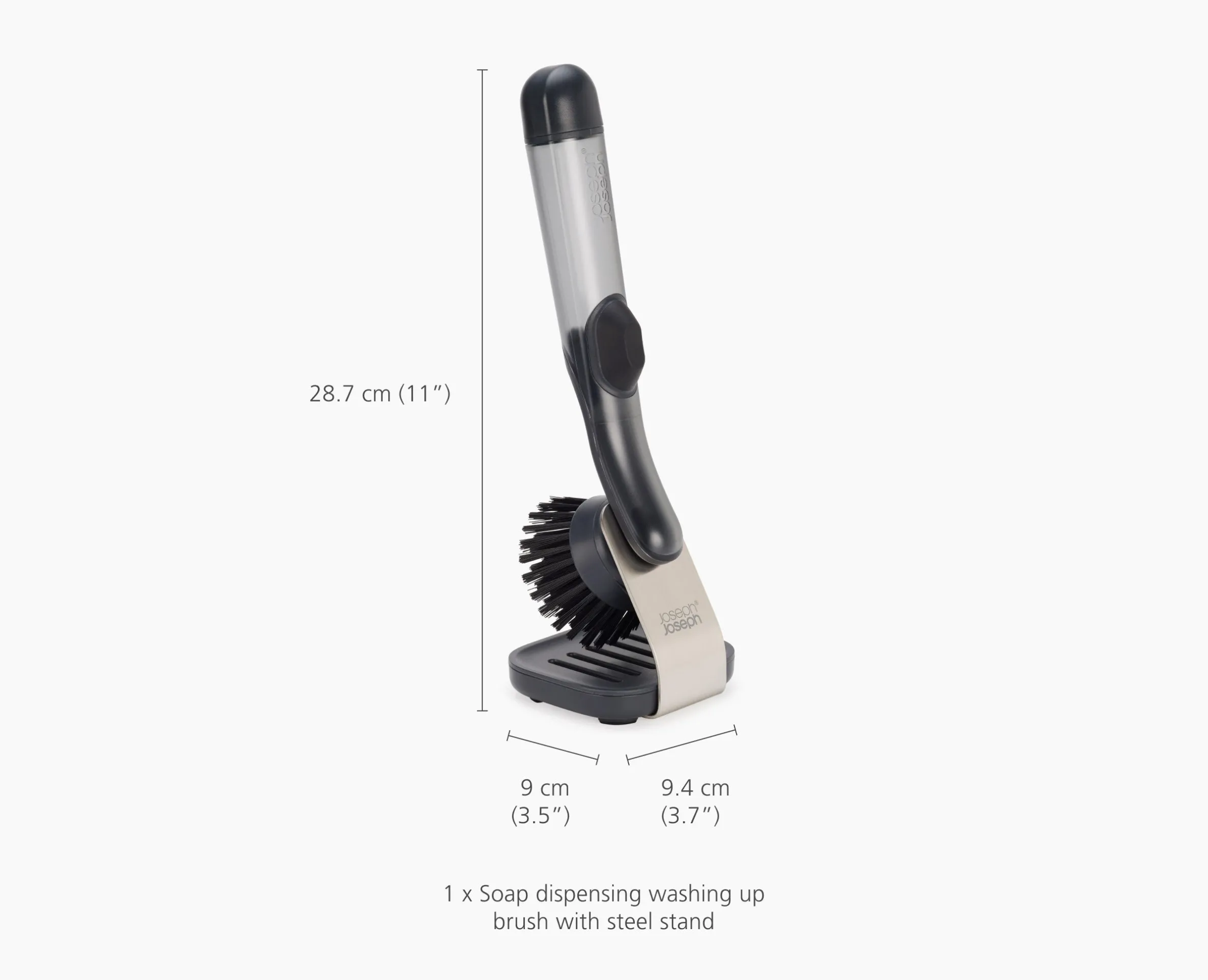 Brosse à Vaisselle et Distributeur de Savon avec Support Inox et 6 Têtes de Rechange