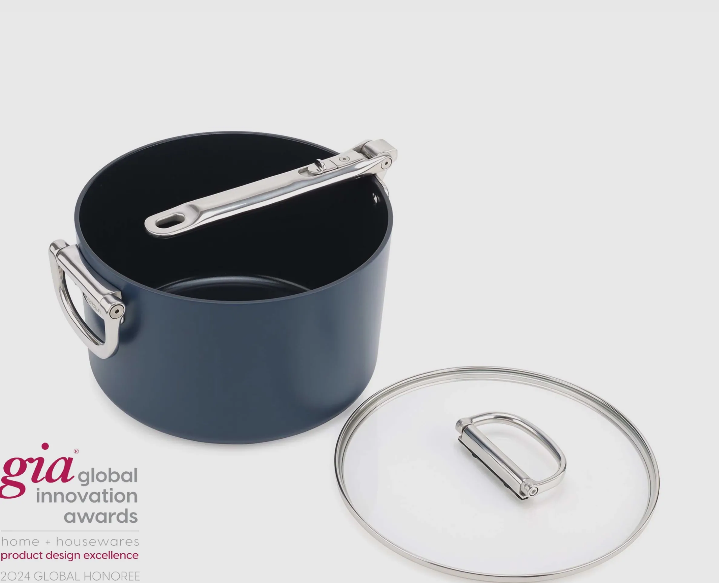 Casserole Space antiadhésive en céramique 23 cm bleue avec poignée pliante et couvercle