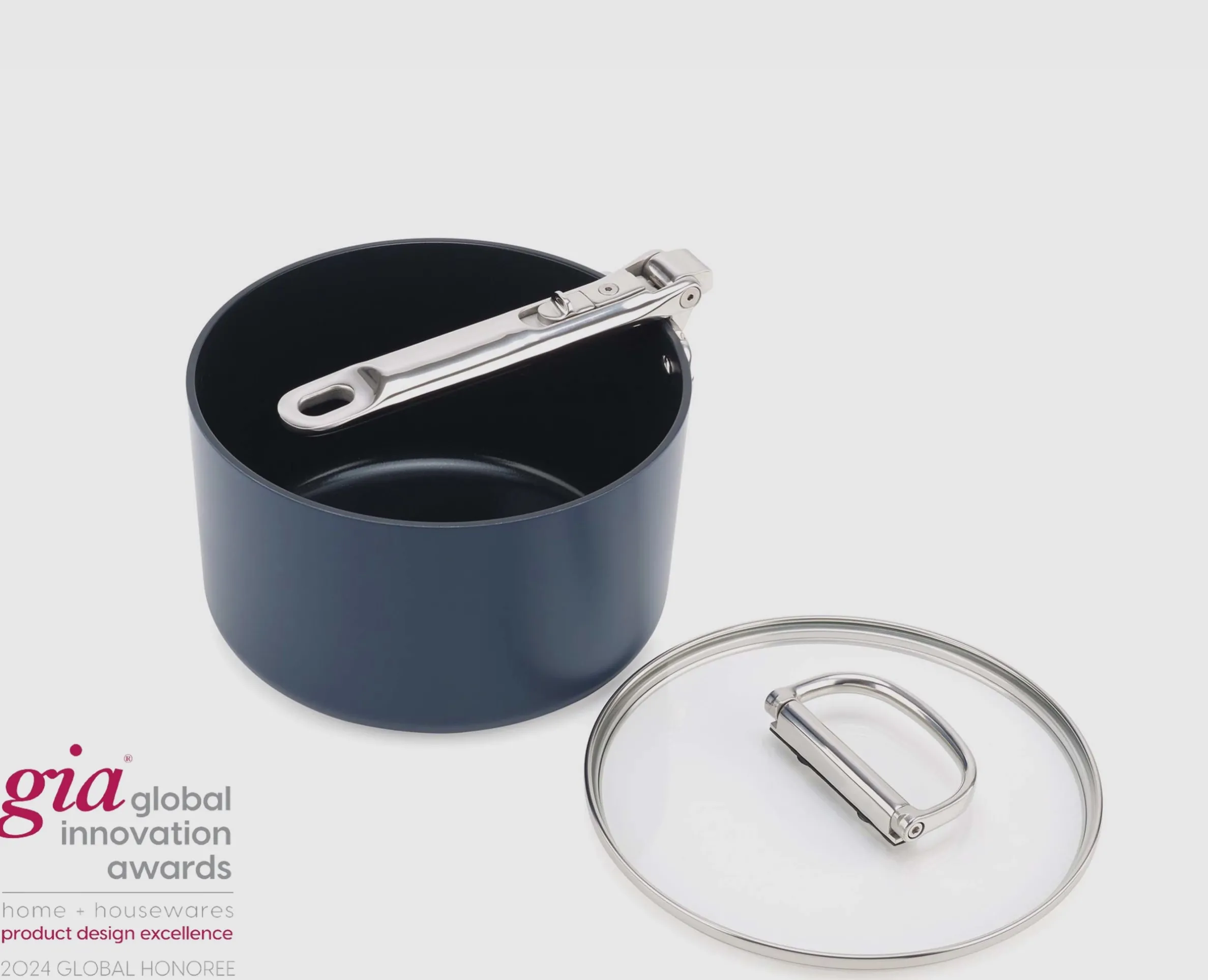 Casserole Space antiadhésive en céramique 19 cm bleue avec poignée pliante et couvercle