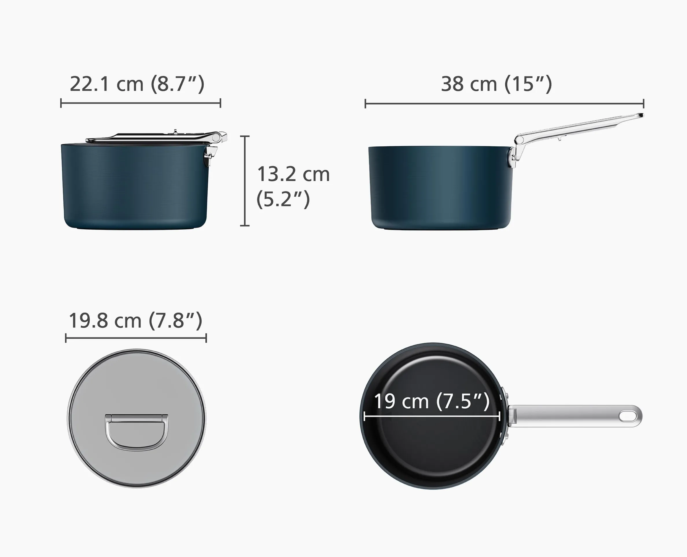 Casserole Space antiadhésive en céramique 19 cm bleue avec poignée pliante et couvercle