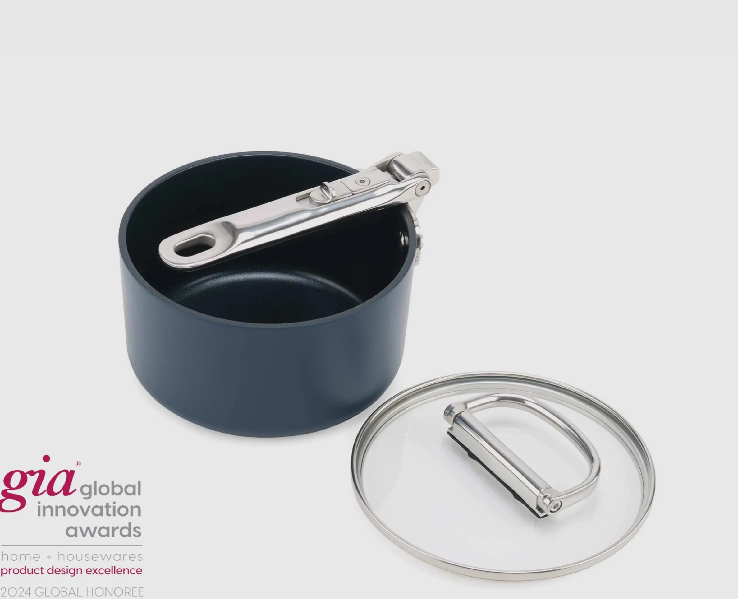 Casserole Space antiadhésive en céramique 15 cm bleue avec poignée pliante et couvercle