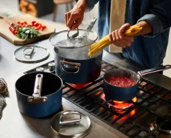 Casserole Space antiadhésive en céramique 15 cm bleue avec poignée pliante et couvercle