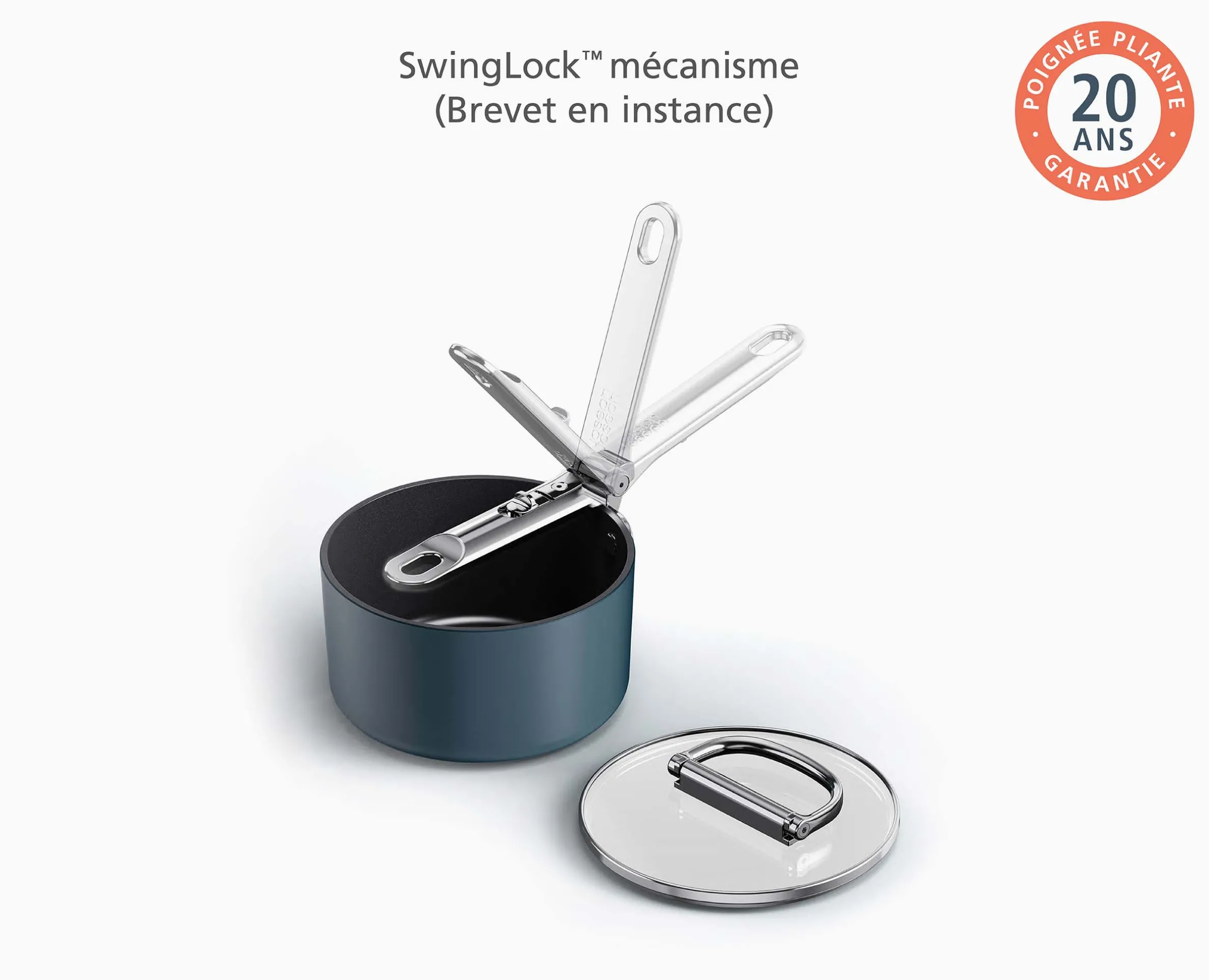 Casserole Space antiadhésive en céramique 15 cm bleue avec poignée pliante et couvercle