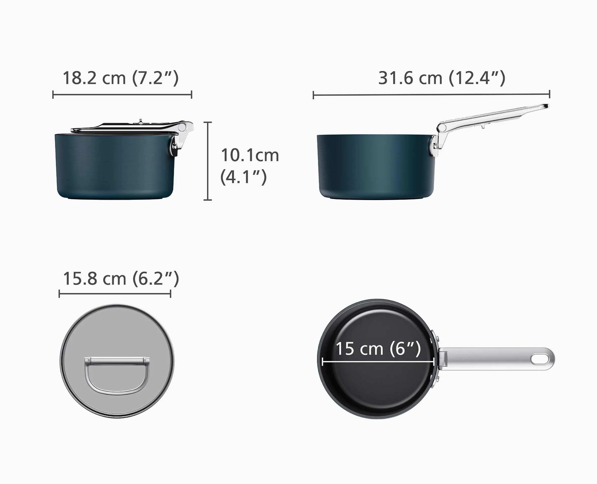 Casserole Space antiadhésive en céramique 15 cm bleue avec poignée pliante et couvercle