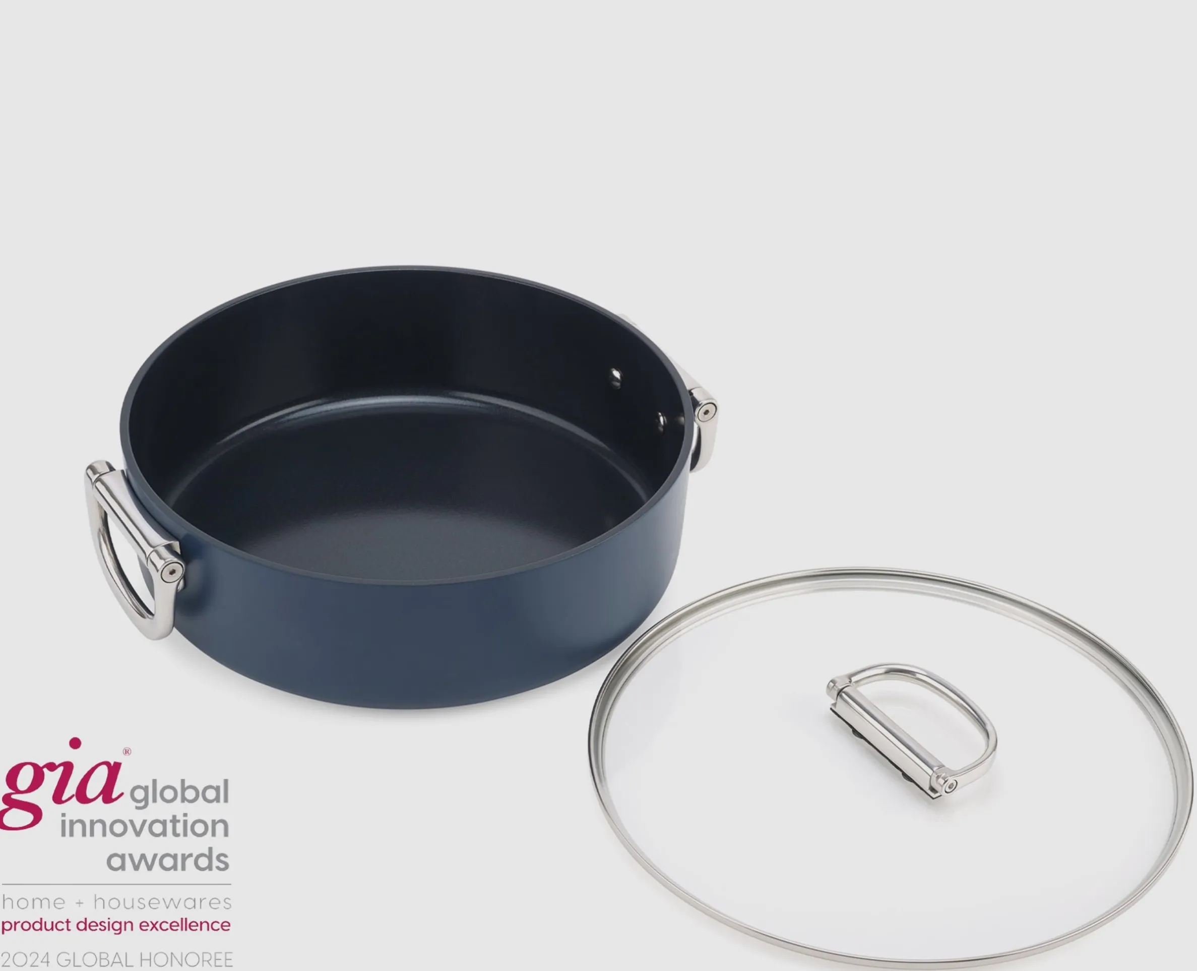Casserole Space peu profonde antiadhésive en céramique 28 cm bleue avec poignée pliante et couvercle