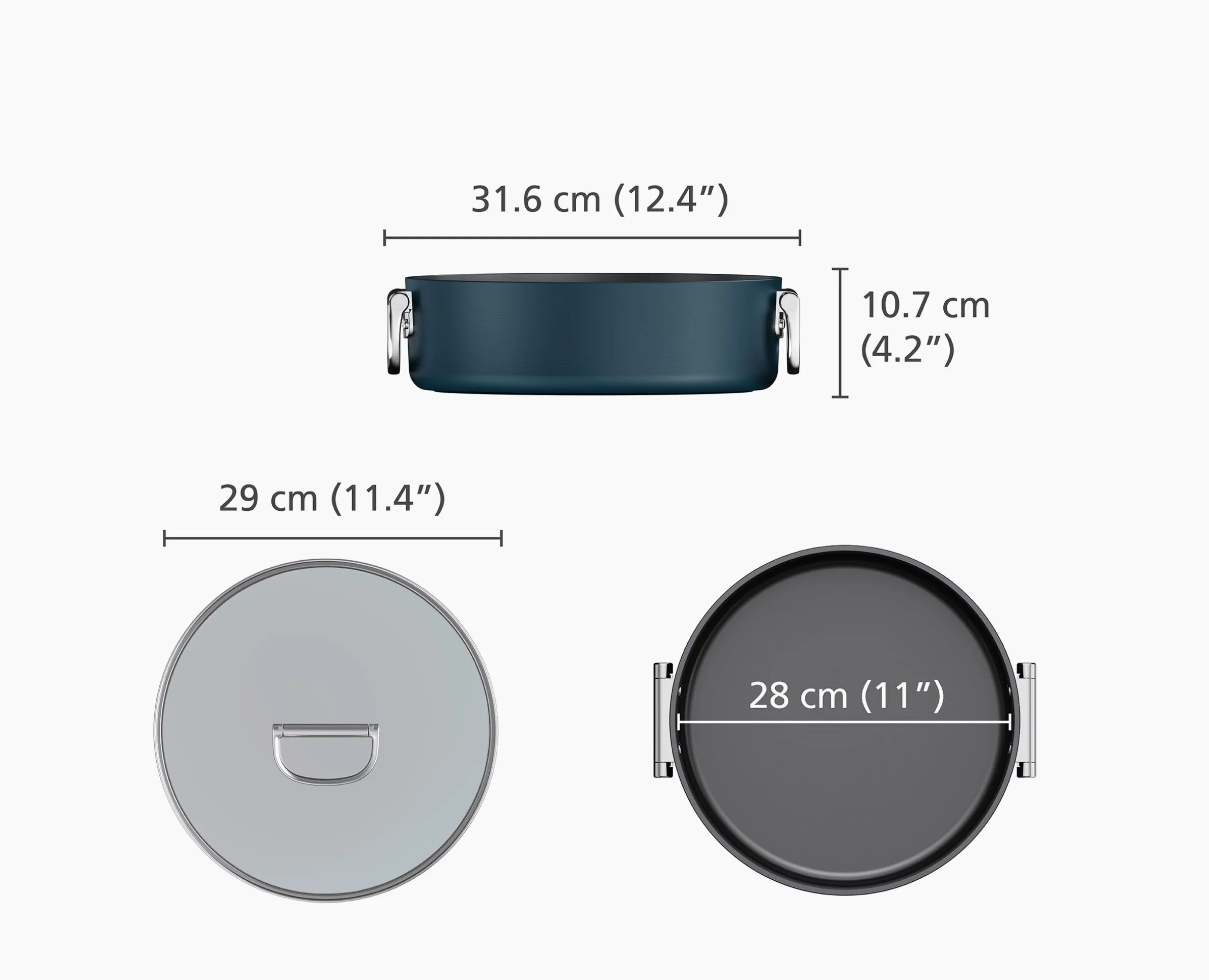 Casserole Space peu profonde antiadhésive en céramique 28 cm bleue avec poignée pliante et couvercle