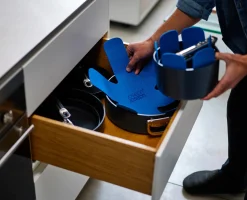 Ensemble bleu de casseroles Space antiadhésives en céramique 3 pièces poignée pliante