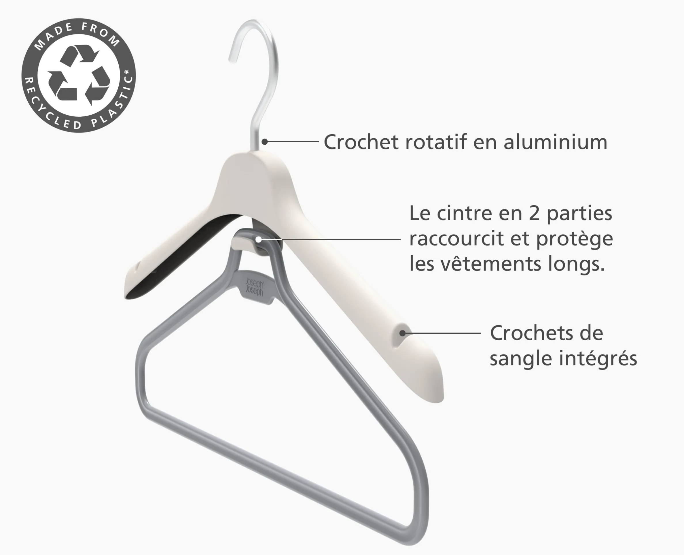 Ensemble de 2 cintres écrus pour vêtements longs Orderly™