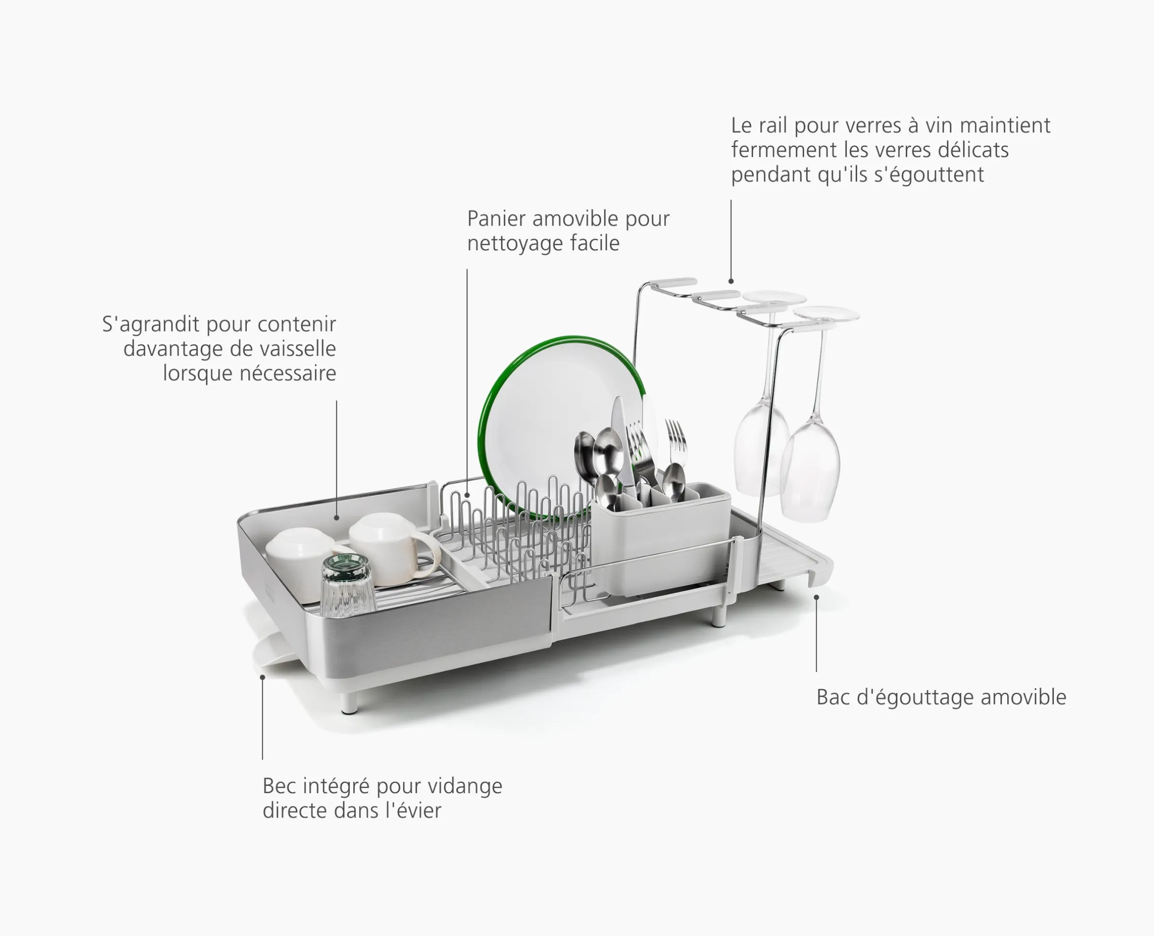 Égouttoir à Vaisselle et à Verres à Vin Pierre Extend™ Steel Plus