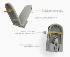 Grande Planche à Repasser de Table Pliante 110cm Écru Pocket Max