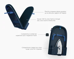 Grande Planche à Repasser de Table Pliante 110cm Bleu Pocket Max Plus