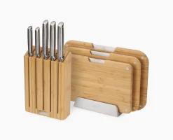 Lot de 3 Planches à Découper en Bambou Nest™ & un Lot de 5 Couteaux Elevate™ avec Bloc en Bambou