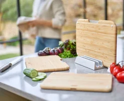 Lot de 3 Planches à Découper en Bambou Nest™ & un Lot de 5 Couteaux Elevate™ avec Bloc en Bambou