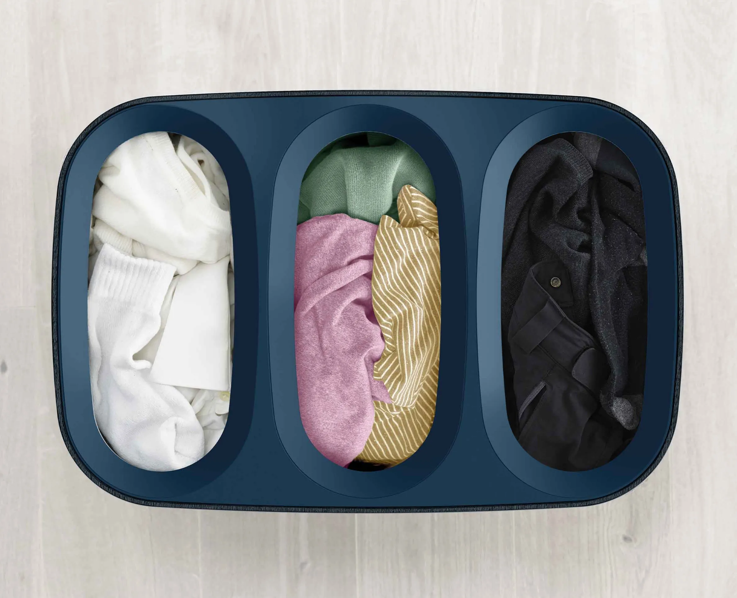 Panier à Linge 3 Compartiments Noir 90L Tota Trio