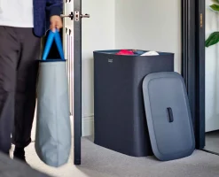 Panier à Linge 3 Compartiments Noir 90L Tota Trio