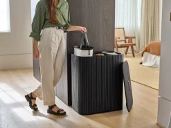Panier à Linge Triple de Luxe Bambou Noir 90L Tota Trio Luxe