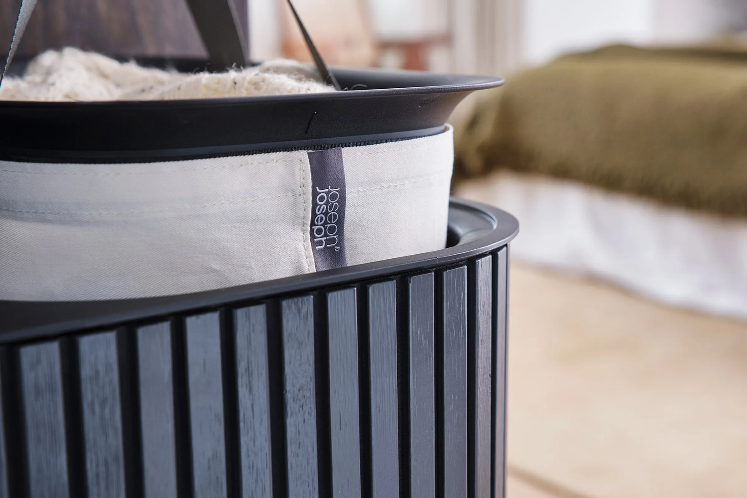 Panier à Linge Triple de Luxe Bambou Noir 90L Tota Trio Luxe