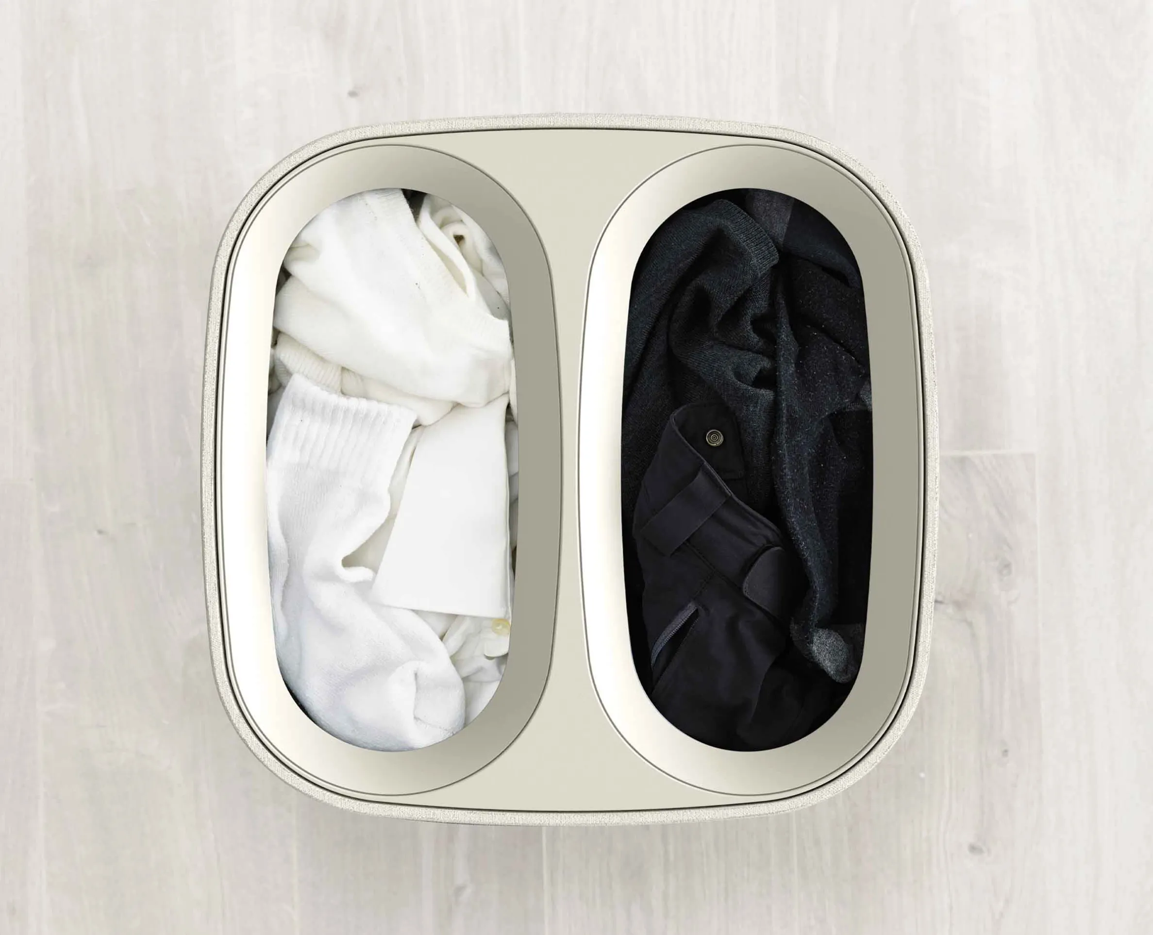 Panier Linge Double Compartiment 60L Tota Écru