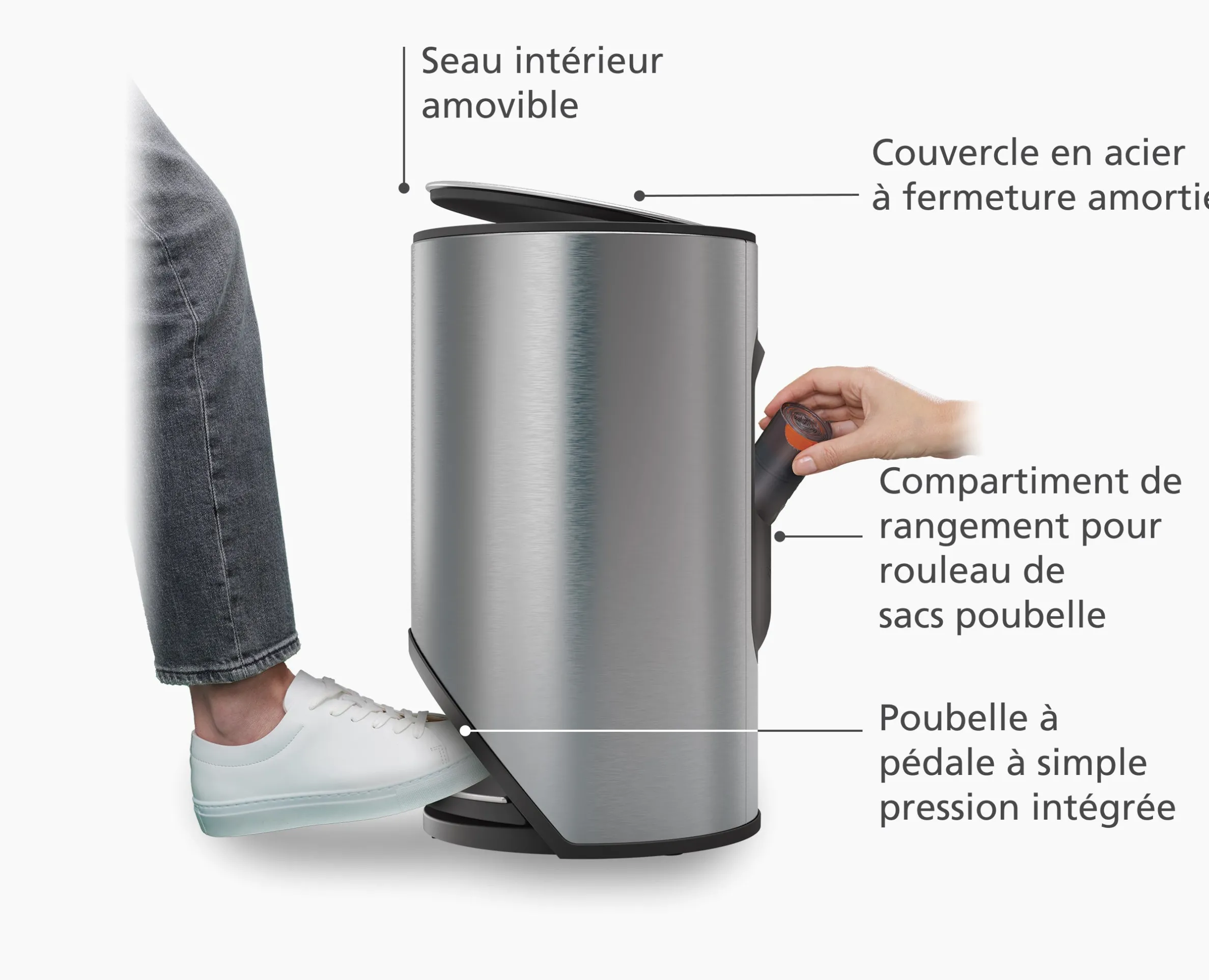 Poubelle 10l Inox Arc™ Easy-Push
