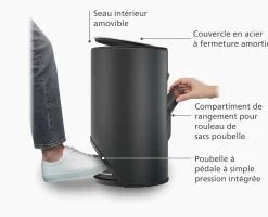 Poubelle 10l Noir Mat Arc™ Easy-Push