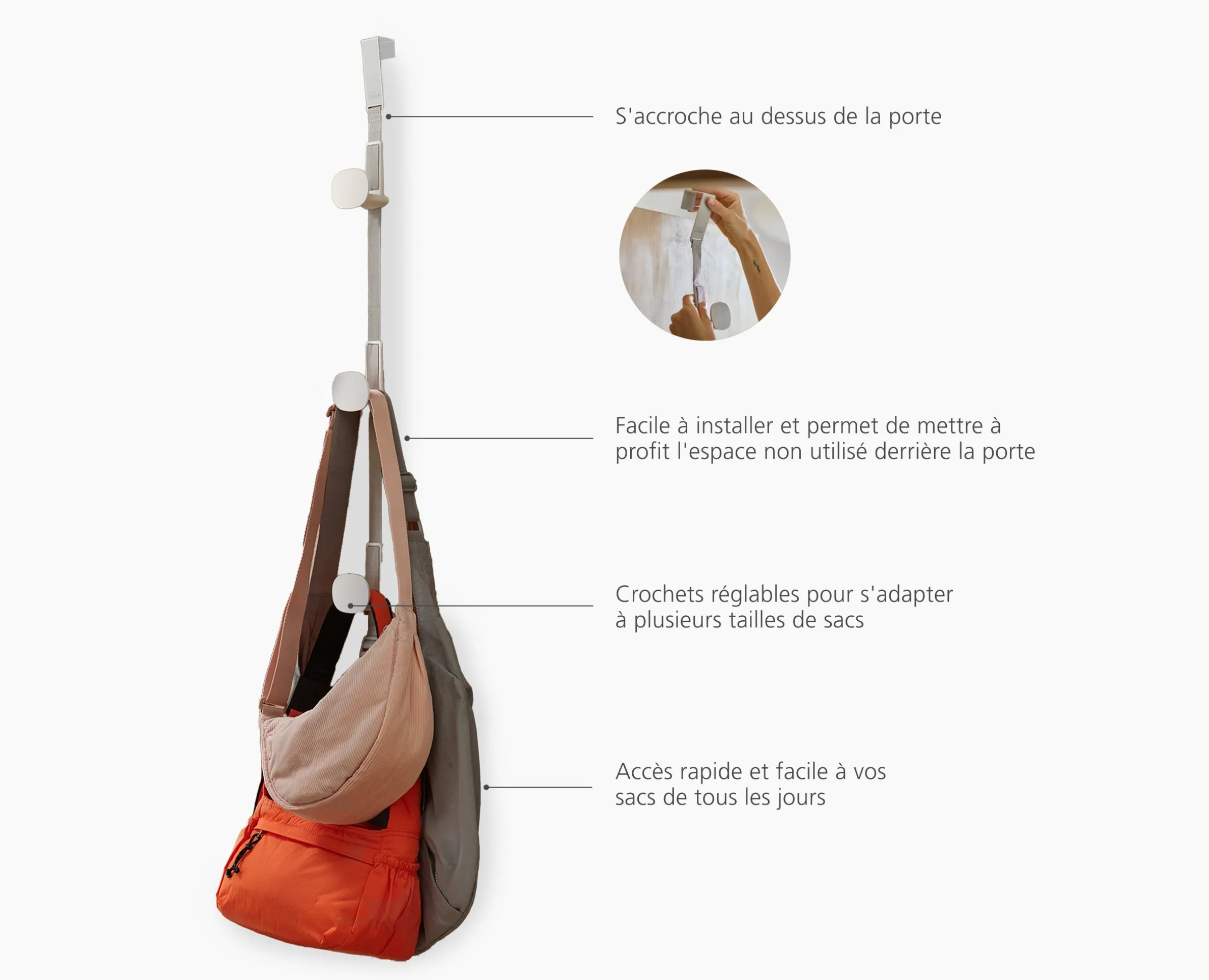 Rangement de Sacs à Main à Suspendre sur une Porte Orderly™
