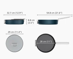 Sauteuse Space antiadhésive en céramique 28 cm bleue avec poignée pliante et couvercle