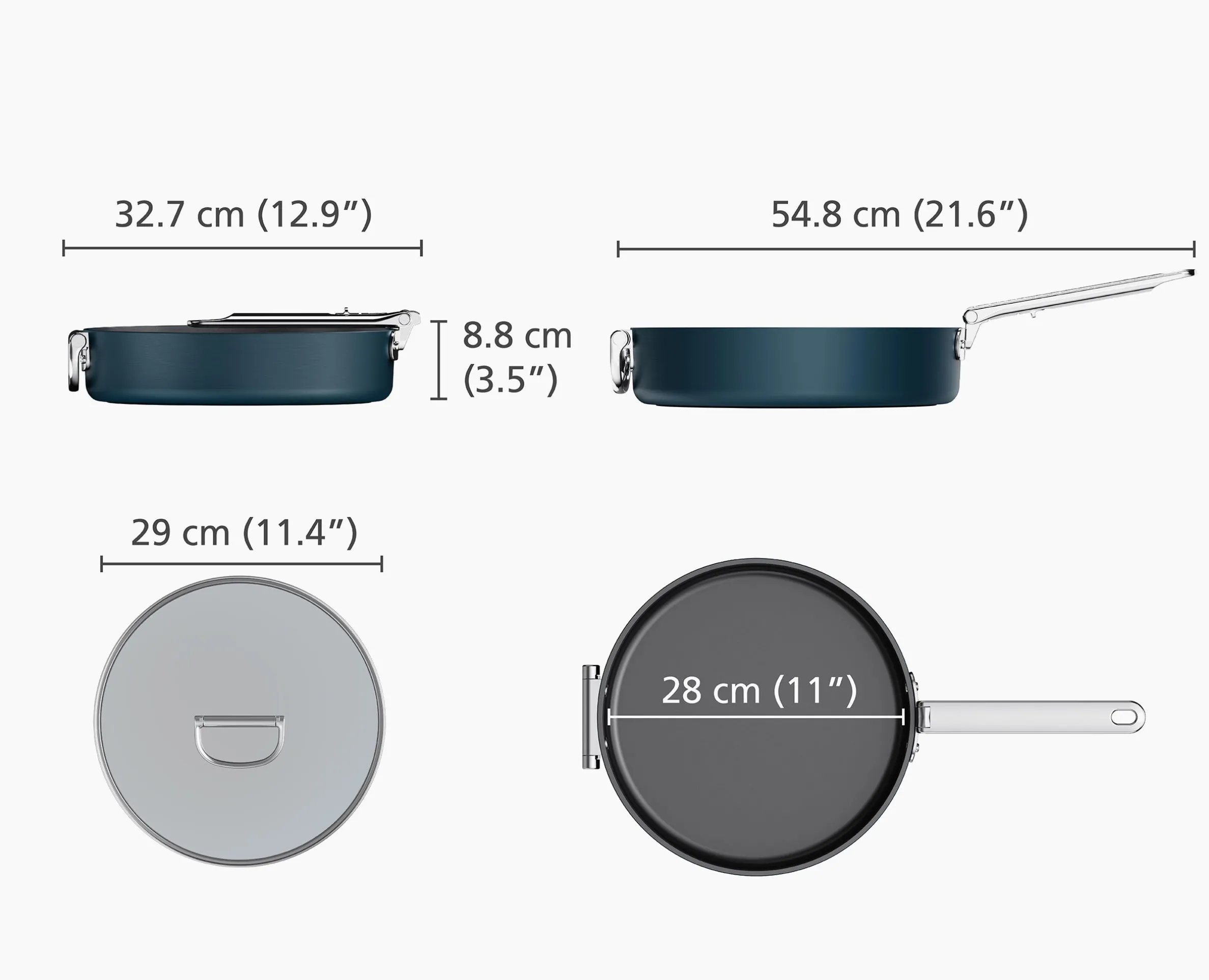 Sauteuse Space antiadhésive en céramique 28 cm bleue avec poignée pliante et couvercle