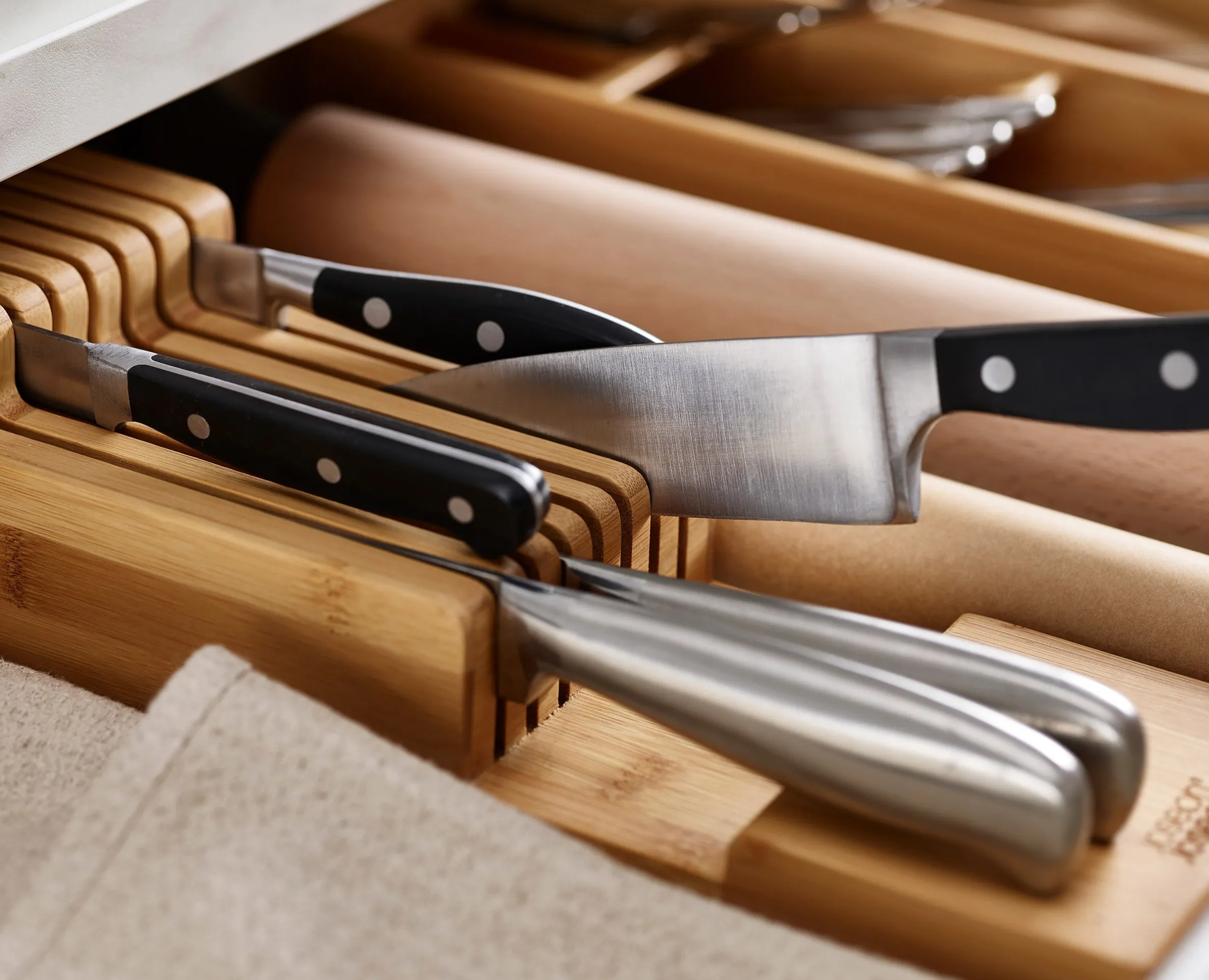 Set De 2 Pièces Drawerstore™ : Organisateur De Couverts Et De Couteaux En Bambou
