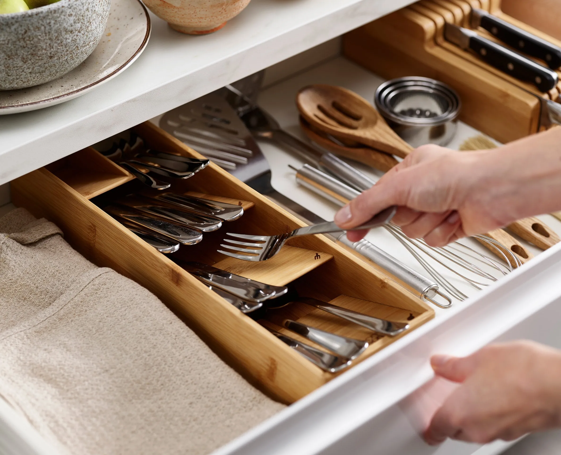 Set De 2 Pièces Drawerstore™ : Organisateur De Couverts Et De Couteaux En Bambou