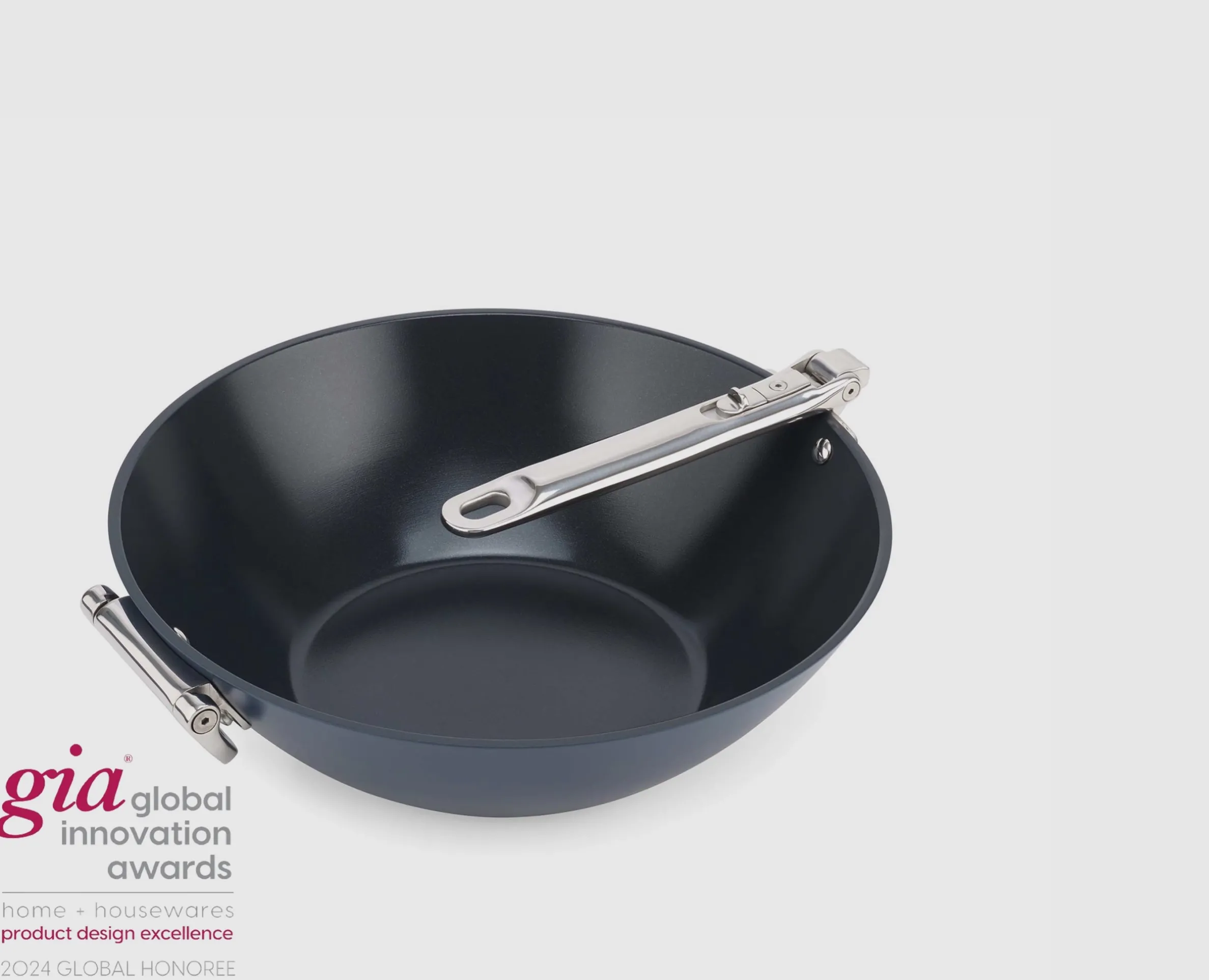 Wok Space antiadhésif en céramique 32 cm bleu poignée pliante