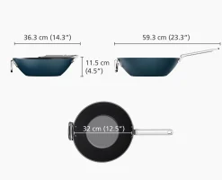 Wok Space antiadhésif en céramique 32 cm bleu poignée pliante
